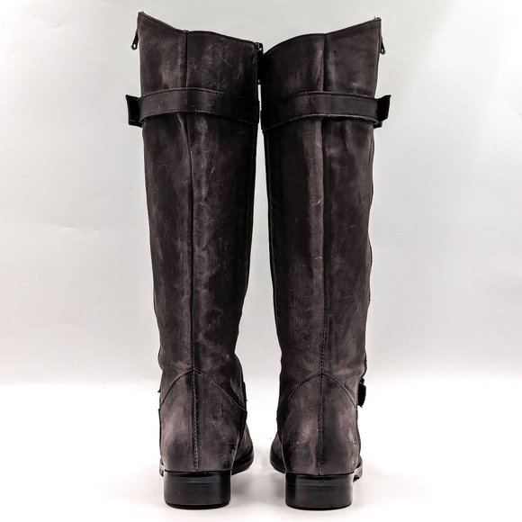 Charles David Italy Women Distress Grey Leather Buckle Riding Tall Boots sz 6.5 - Picture 8 of 11